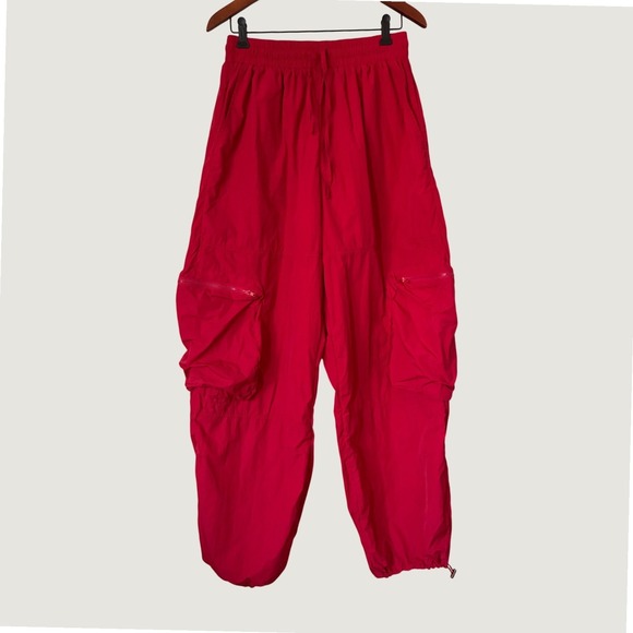 Fashion Nova Pants - Fashion Nova Womens Red Cargo Jogger Pants Streetwear Baggy Windbreaker 1XL